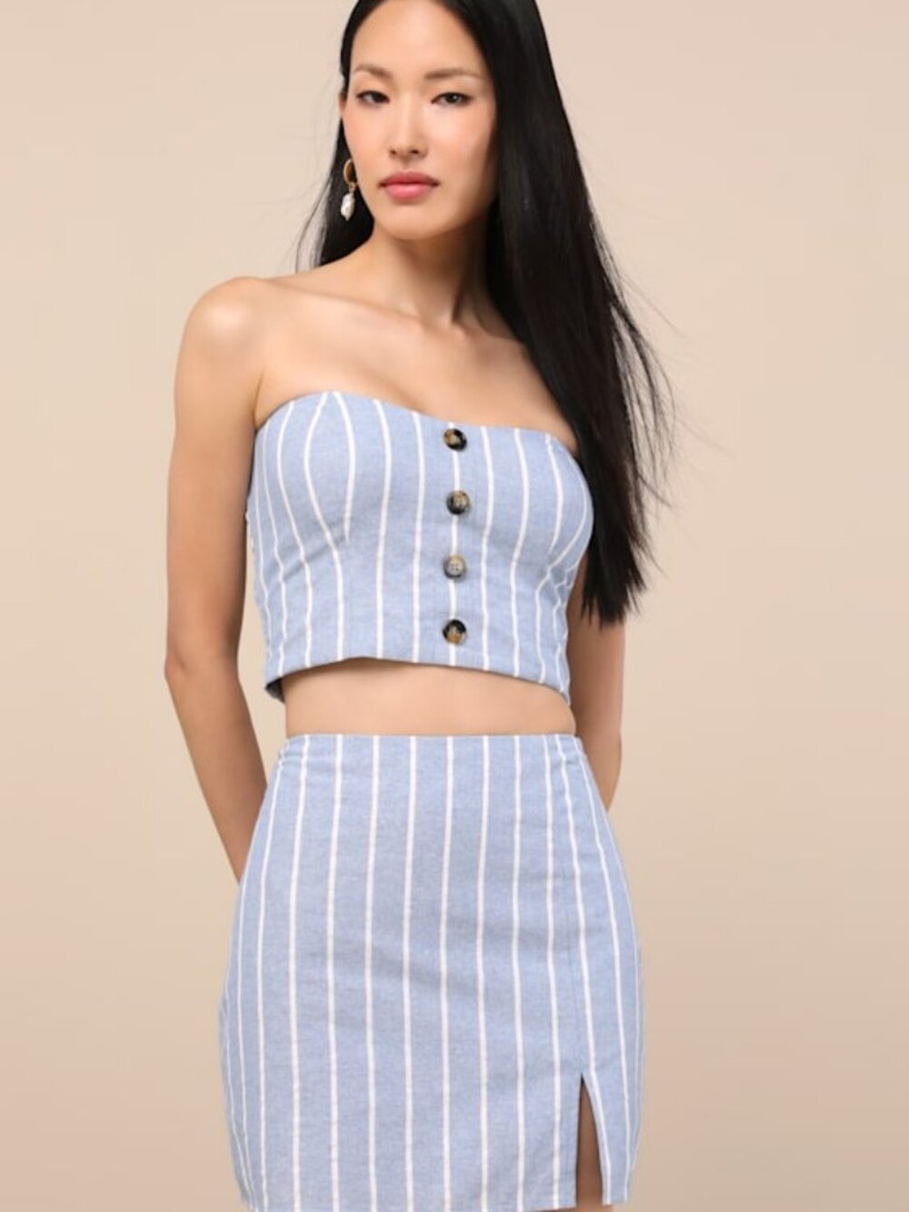 Lulus Solana Blue Striped High-rise Mini Skirt - Size XS, top Size S NWT